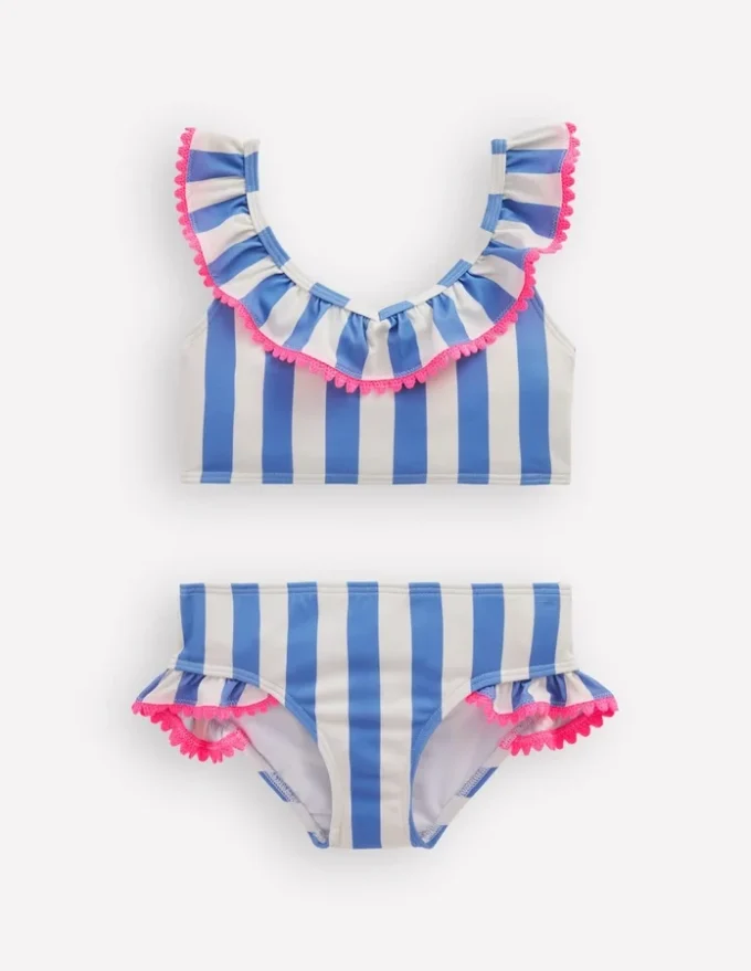 Frill V-neck Bikini Set Denim Blue Stripe Frill V-neck Bikini Set Denim Blue Stripe