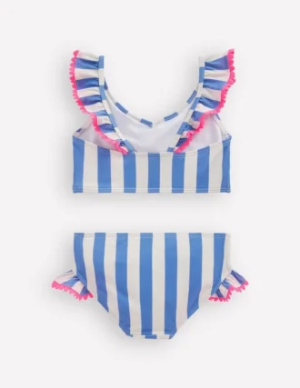 Frill V-neck Bikini Set Denim Blue Stripe