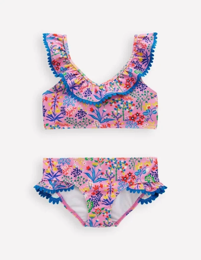 Frill V-neck Bikini Set Meadowsweet Pink Garden floral Frill V-neck Bikini Set Meadowsweet Pink Garden floral