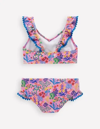 Frill V-neck Bikini Set Meadowsweet Pink Garden floral