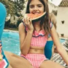 Frill V-neck Bikini Set Neon Pink Gingham Frill V-neck Bikini Set Neon Pink Gingham