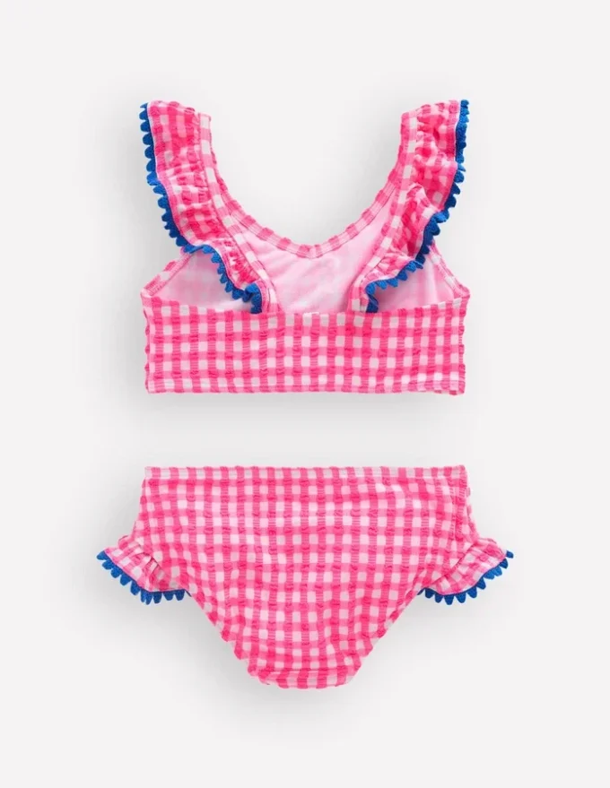 Frill V-neck Bikini Set Neon Pink Gingham Frill V-neck Bikini Set Neon Pink Gingham