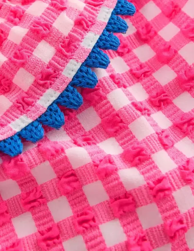 Frill V-neck Bikini Set Neon Pink Gingham Frill V-neck Bikini Set Neon Pink Gingham