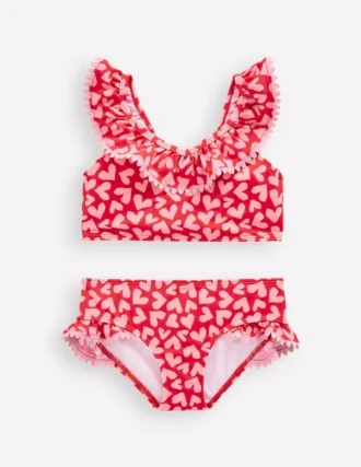 Frill V-neck Bikini Set Rockabilly Red Collage Hearts
