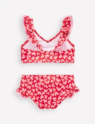 Frill V-neck Bikini Set Rockabilly Red Collage Hearts