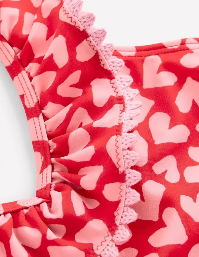 Frill V-neck Bikini Set Rockabilly Red Collage Hearts Frill V-neck Bikini Set Rockabilly Red Collage Hearts