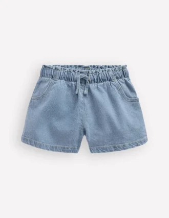 Frill Waist Shorts Light Wash Denim