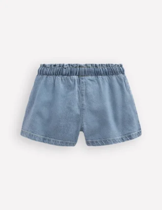 Frill Waist Shorts Light Wash Denim