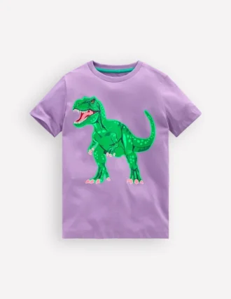 Front and Back Glow T-shirt Aster Purple, Dino Skeleton