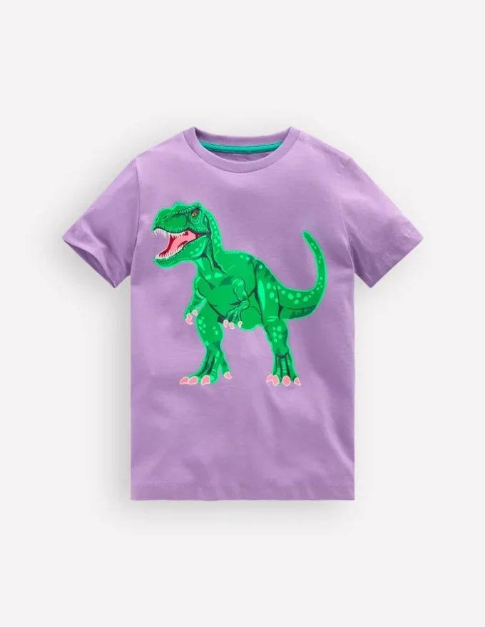 Front and Back Glow T-shirt Aster Purple, Dino Skeleton Front and Back Glow T-shirt Aster Purple, Dino Skeleton
