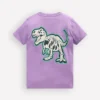 Front and Back Glow T-shirt Aster Purple, Dino Skeleton Front and Back Glow T-shirt Aster Purple, Dino Skeleton
