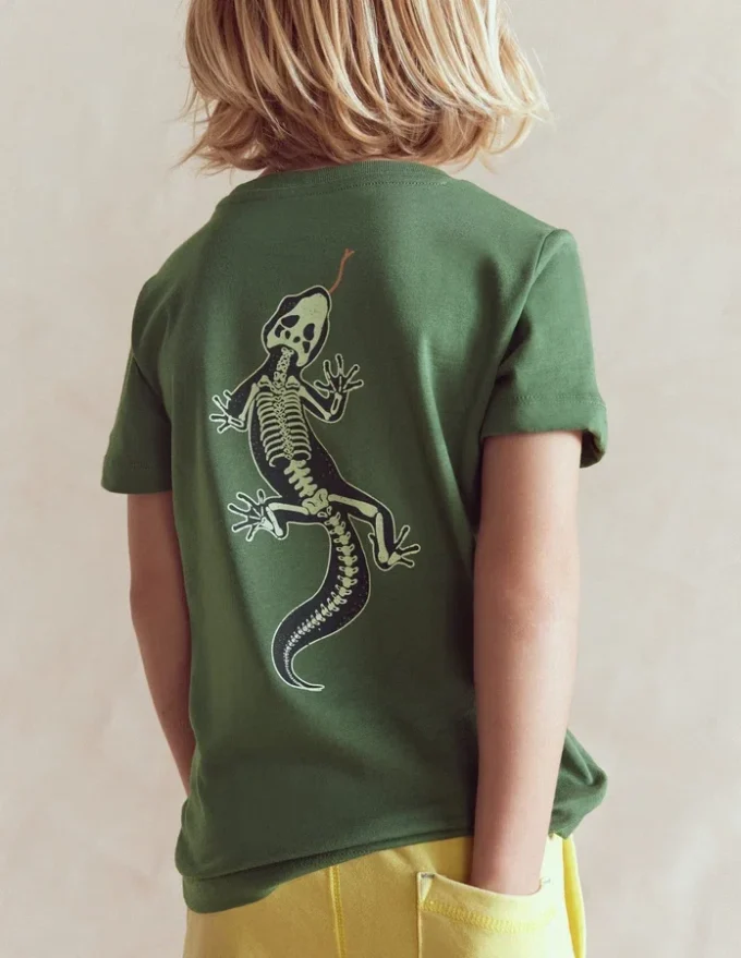 Front and Back Glow T-shirt Bottle Green, Lizard X-Rray Front and Back Glow T-shirt Bottle Green, Lizard X-Rray
