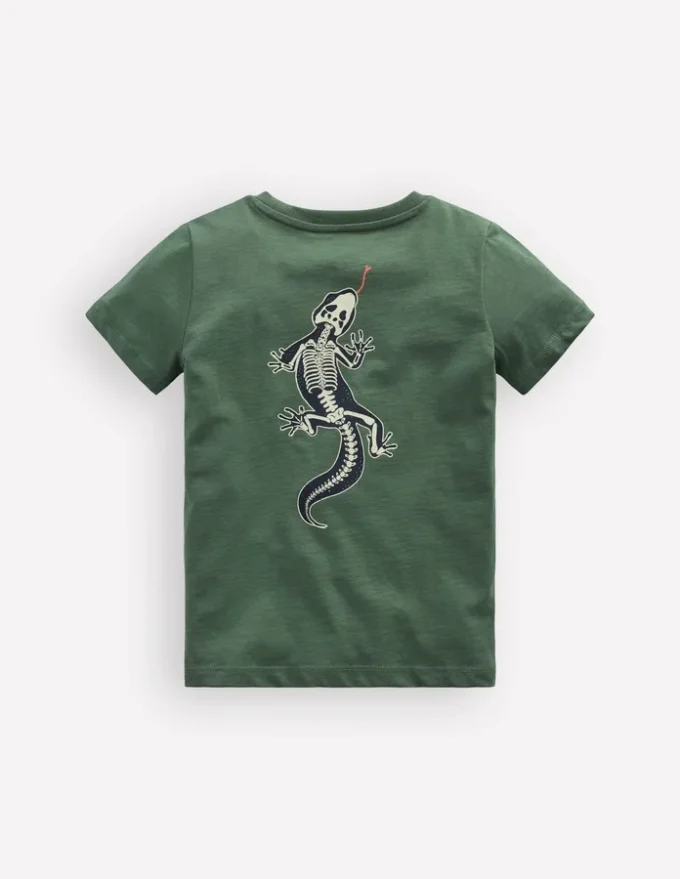 Front and Back Glow T-shirt Bottle Green, Lizard X-Rray Front and Back Glow T-shirt Bottle Green, Lizard X-Rray