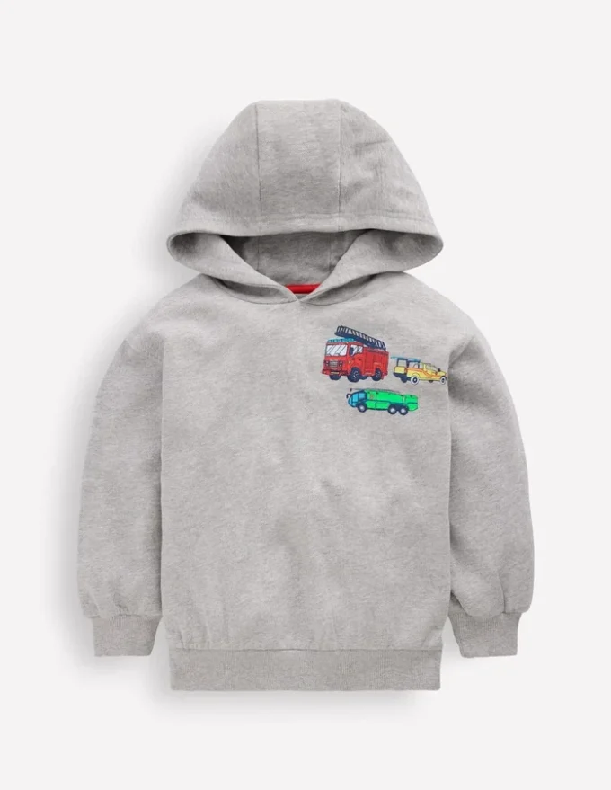 Front and Back Hoodie Grey Marl Firetrucks