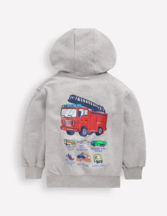 Front and Back Hoodie Grey Marl Firetrucks