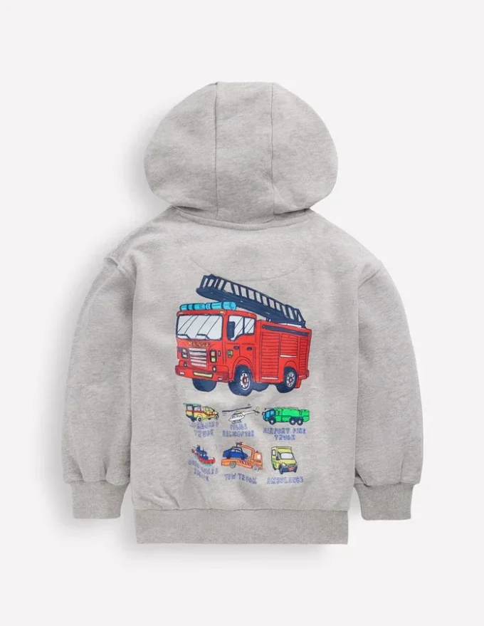 Front and Back Hoodie Grey Marl Firetrucks