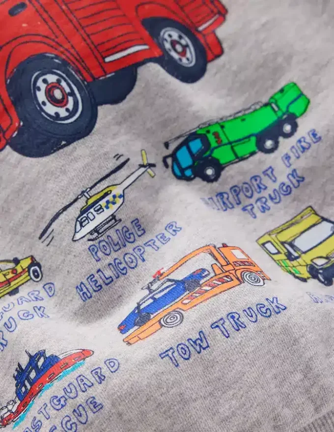 Front and Back Hoodie Grey Marl Firetrucks
