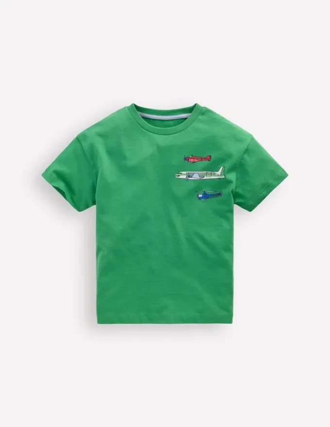 Front & Back Graphic T-shirt Bright Green Aviation Vehicles Front & Back Graphic T-shirt Bright Green Aviation Vehicles