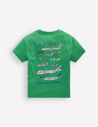 Front & Back Graphic T-shirt Bright Green Aviation Vehicles