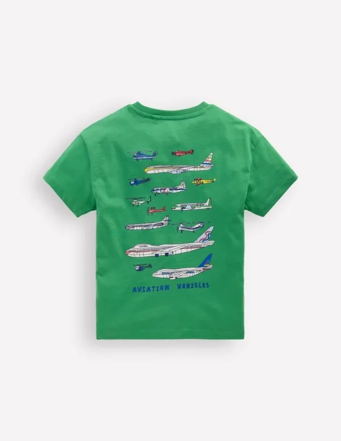 Front & Back Graphic T-shirt Bright Green Aviation Vehicles Front & Back Graphic T-shirt Bright Green Aviation Vehicles
