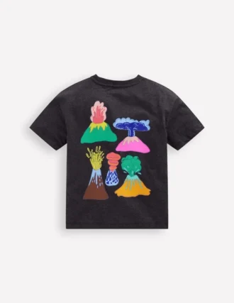 Front & Back Graphic T-shirt Charcoal Volcanoes