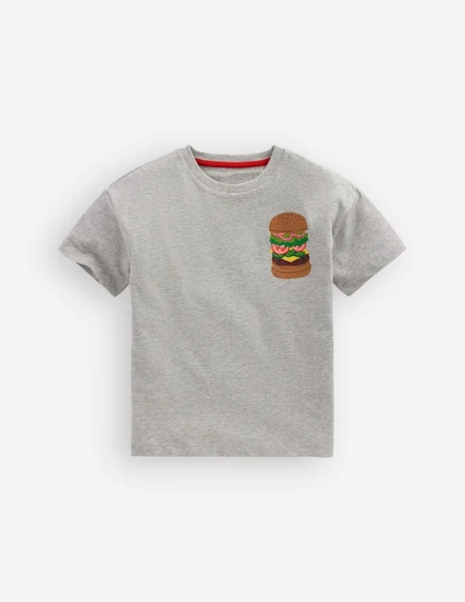Front & Back Graphic T-shirt Grey Marl Hamburger Front & Back Graphic T-shirt Grey Marl Hamburger