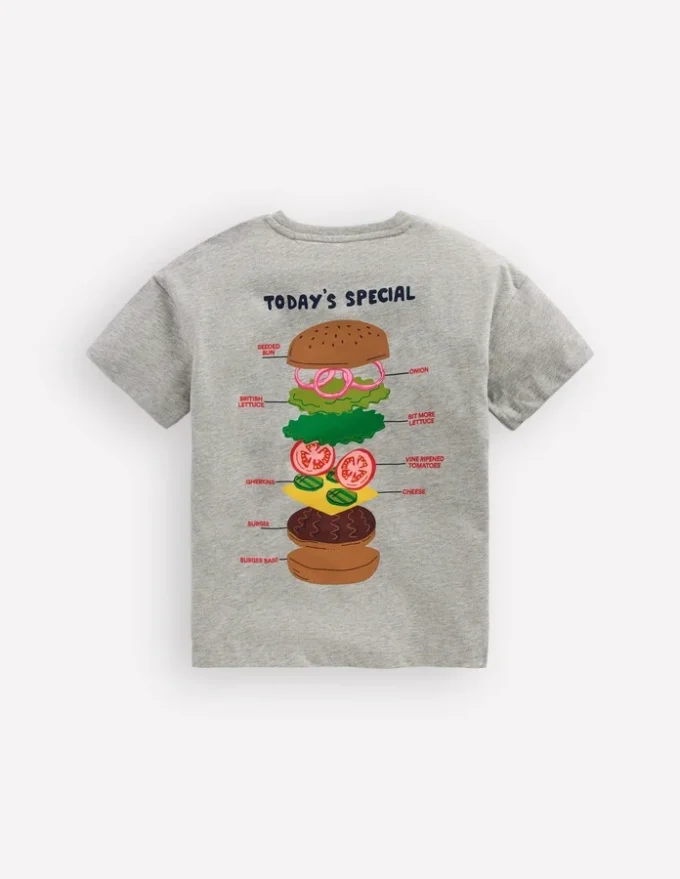 Front & Back Graphic T-shirt Grey Marl Hamburger Front & Back Graphic T-shirt Grey Marl Hamburger