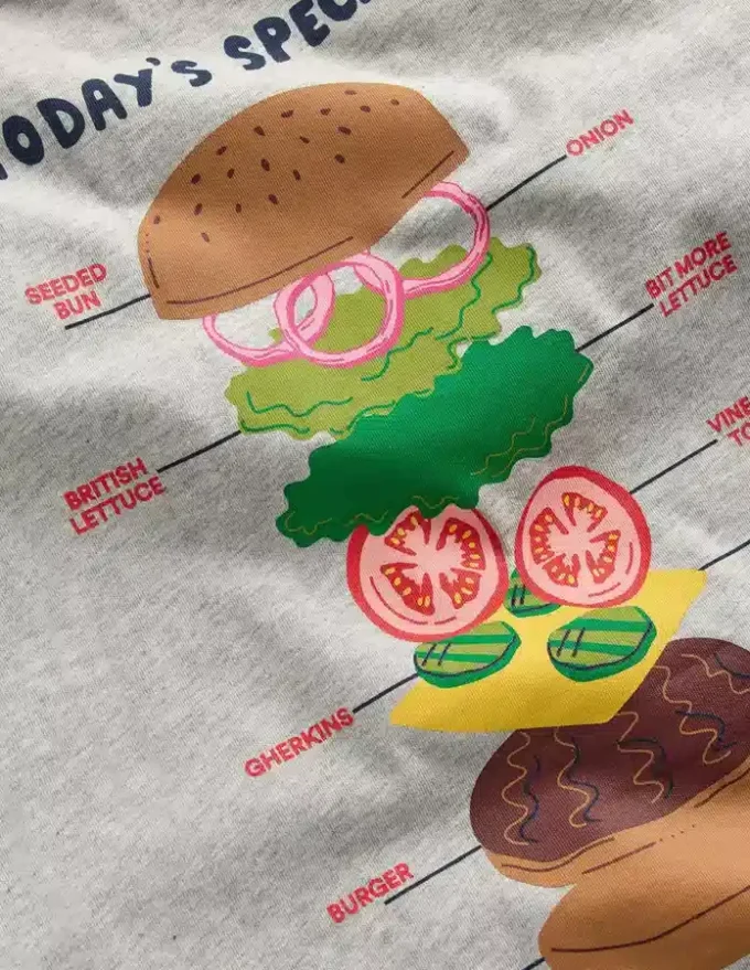Front & Back Graphic T-shirt Grey Marl Hamburger Front & Back Graphic T-shirt Grey Marl Hamburger
