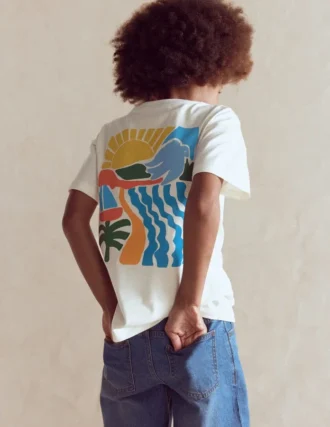 Front & Back Graphic T-shirt Soft Ivory Sun Scape