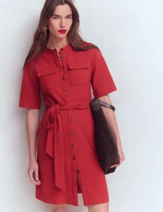 Front Pocket Ponte Dress Crimson Red