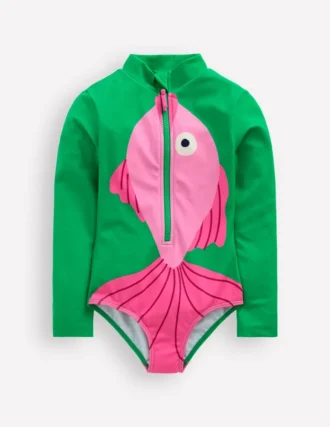 Fun Long-sleeved Swimsuit Bright Emerald Fish