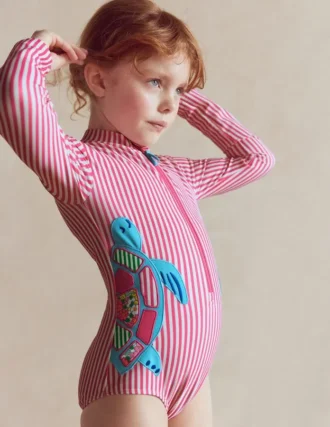 Fun Long-sleeved Swimsuit Sorbet Pink Turtles