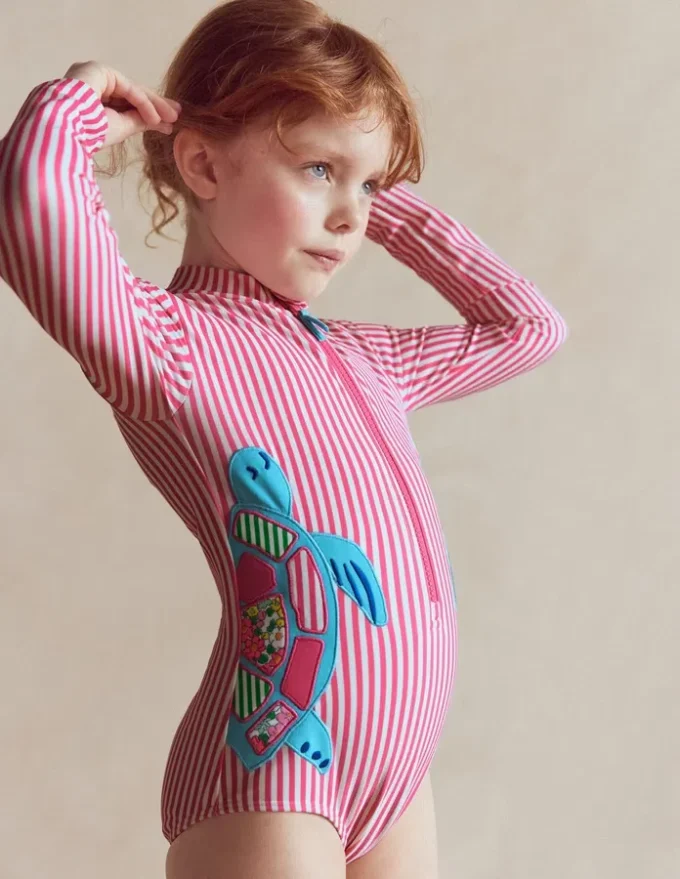Fun Long-sleeved Swimsuit Sorbet Pink Turtles