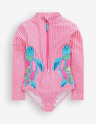 Fun Long-sleeved Swimsuit Sorbet Pink Turtles