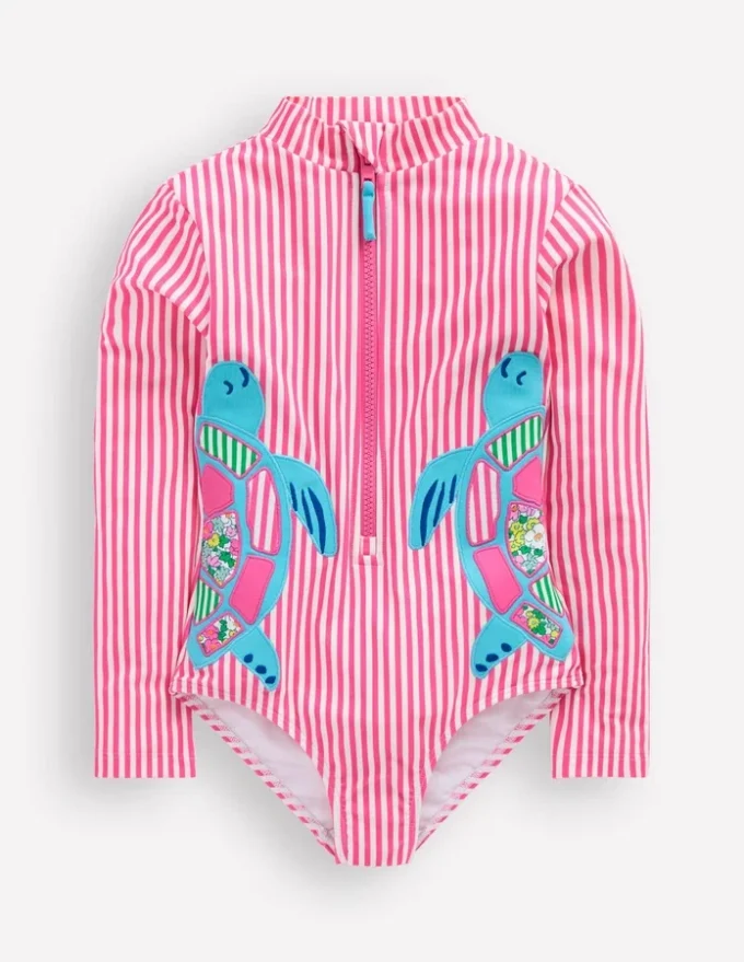 Fun Long-sleeved Swimsuit Sorbet Pink Turtles