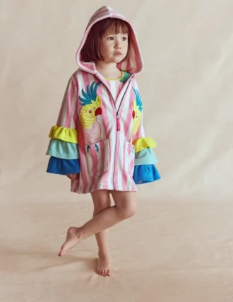 Fun Romie Towelling Zip-Up Stripe Frill Parrot