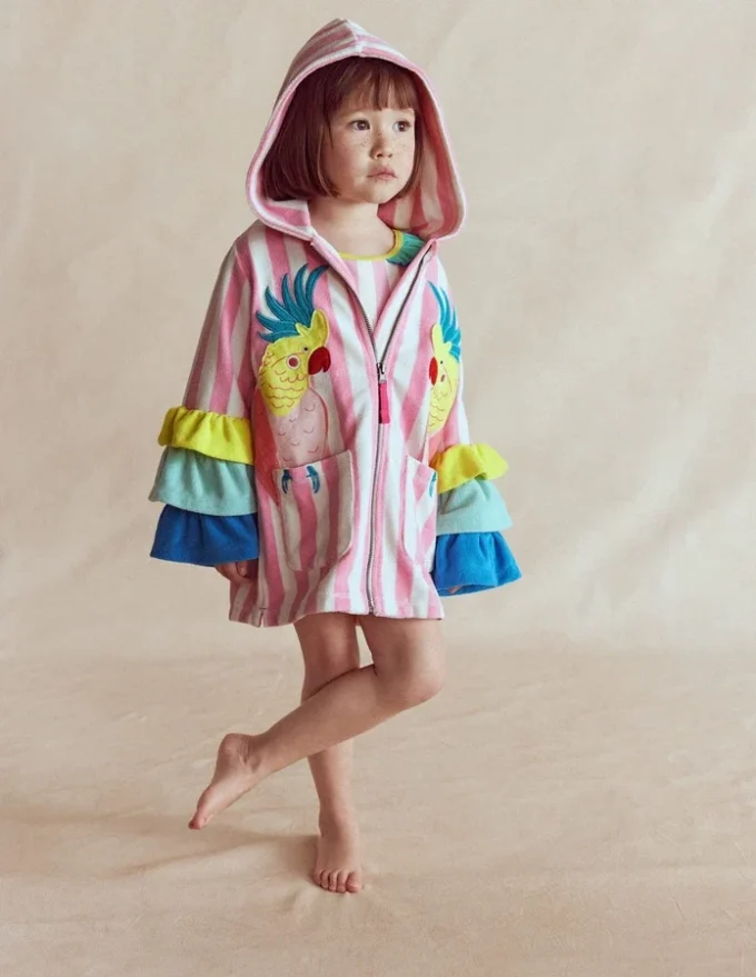Fun Romie Towelling Zip-Up Stripe Frill Parrot Fun Romie Towelling Zip-Up Stripe Frill Parrot