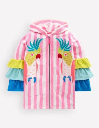 Fun Romie Towelling Zip-Up Stripe Frill Parrot