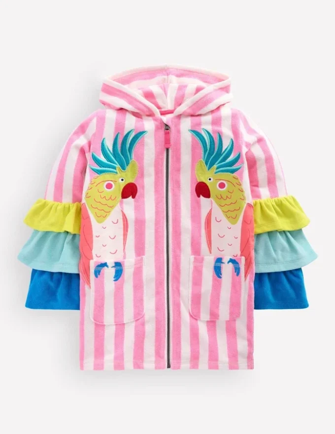 Fun Romie Towelling Zip-Up Stripe Frill Parrot Fun Romie Towelling Zip-Up Stripe Frill Parrot