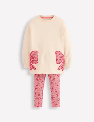 Fun Sweatshirt Tunic Set Oatmeal Marl Bows