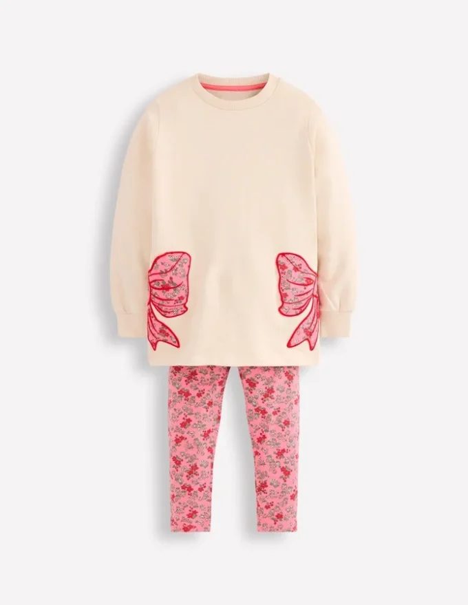 Fun Sweatshirt Tunic Set Oatmeal Marl Bows Fun Sweatshirt Tunic Set Oatmeal Marl Bows