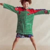Fun Towelling Zip-up Throw On Chameleon Green Stripe