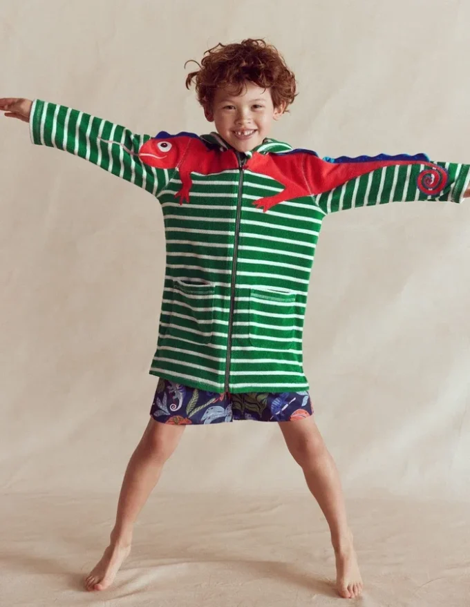 Fun Towelling Zip-up Throw On Chameleon Green Stripe