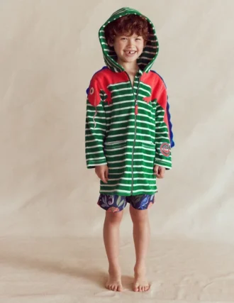 Fun Towelling Zip-up Throw On Chameleon Green Stripe