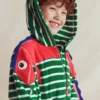 Fun Towelling Zip-up Throw On Chameleon Green Stripe