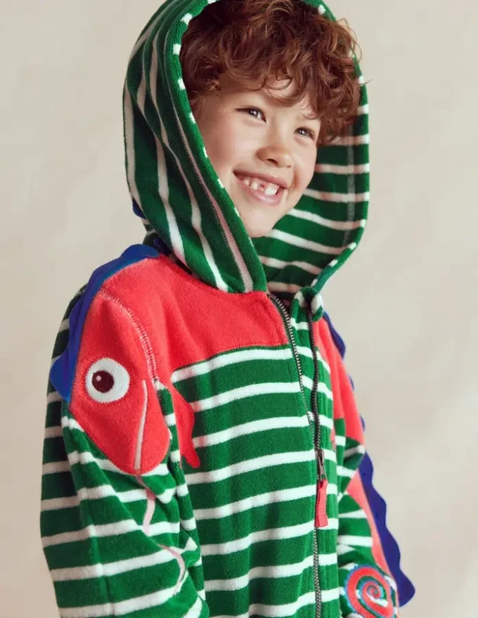 Fun Towelling Zip-up Throw On Chameleon Green Stripe