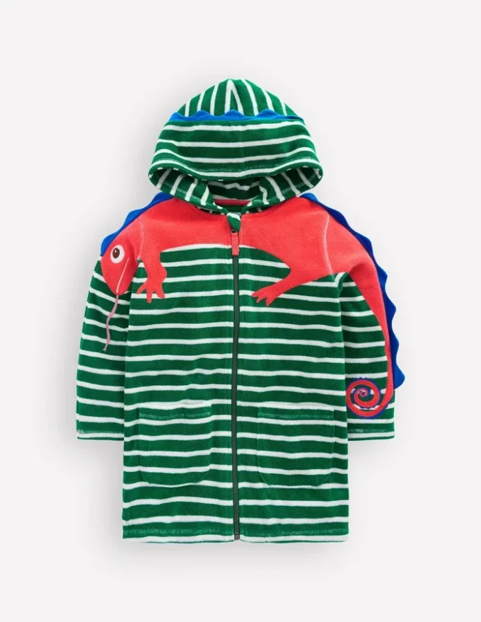 Fun Towelling Zip-up Throw On Chameleon Green Stripe