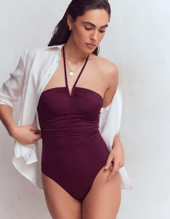 Gather String Swimsuit Chocberry