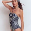 Gather String Swimsuit French Navy, Botanical Charm