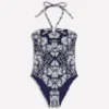 Gather String Swimsuit French Navy, Botanical Charm